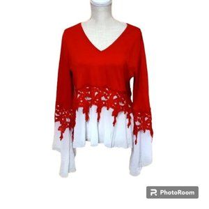 Red Lace & White Sheer blouse NWoT